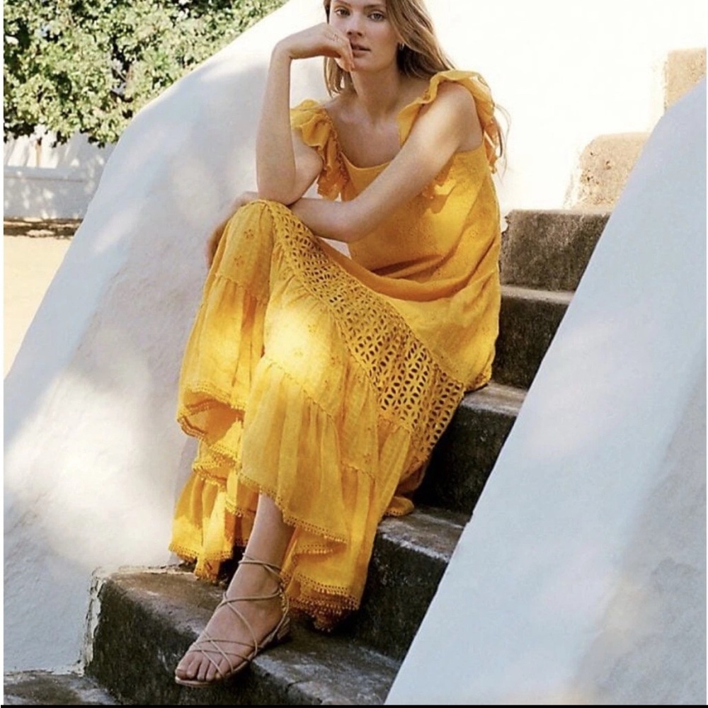 Anthropologie Payal Jain Yellow Eyelet Maxi Dress Size 4P